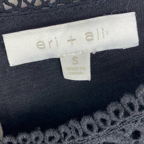 Anthro Eri + Ali Suzy Black Lace Overlay Crochet Tee Top Blouse Small - Picture 8 of 12